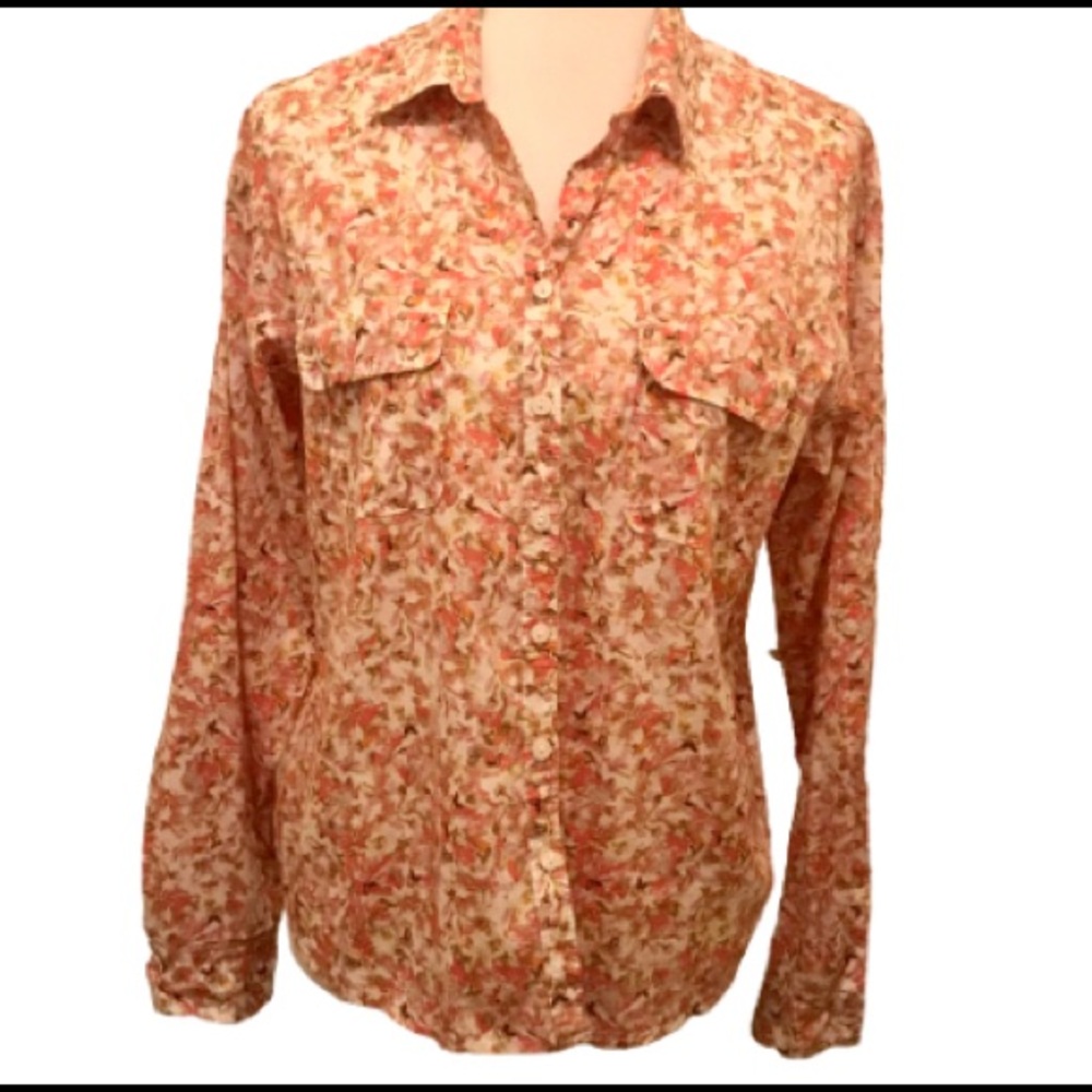 Ann Taylor LOFT 100% Cotton Floral Button Down Blouse